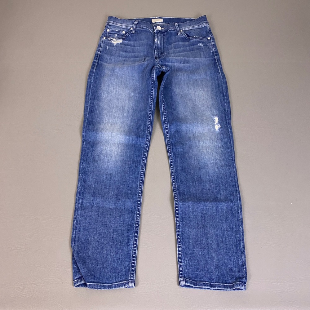 MOTHER The Dropout Jeans Women's Size 25 Blue Graffiti Girl Distressed Boyfriend
